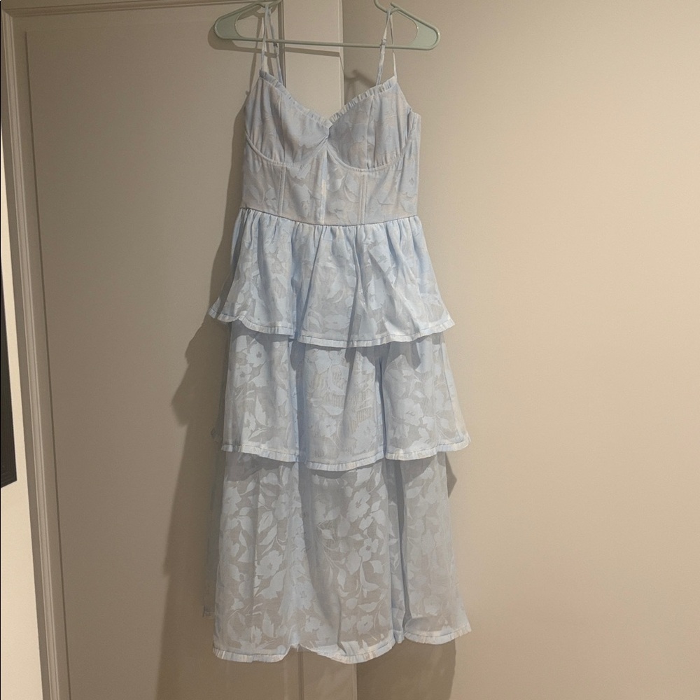 Light Blue Tiered Lace Dress